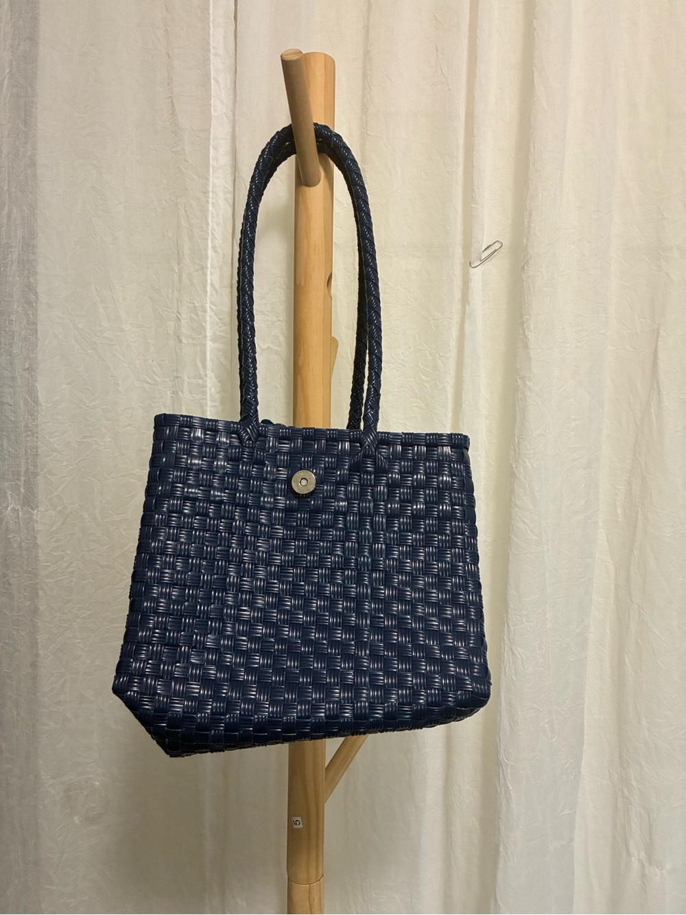 Woven Navy Tote Bag - Classic Handbag